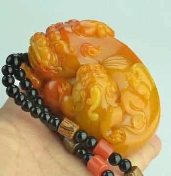 Yellow Dragon Jade Super Large Dominating Mother-and-Child Pixiu Hand Piece Inventory Low Price Clearance Contact Customer Service if Not Satisfied