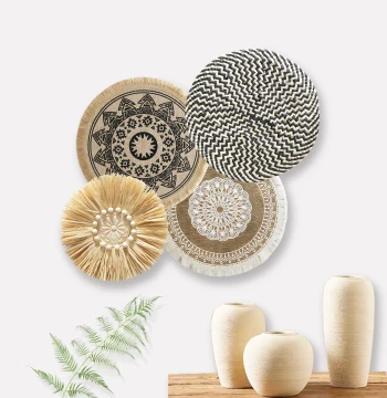 Bohemian Homestay Handmade Straw Wall Ornament, Rattan Woven Wall Decoration Hanging Ornament for Living and Dining Room Background Wall