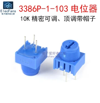 3386P-1-103 10K Precision Adjustable Resistor Potentiometer 10k Ohm Through-Hole Top-Adjust with Cap