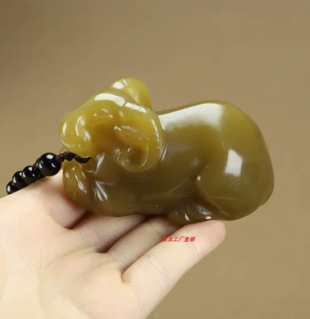 Hetian Jade Qiemo Sugar Jade Zodiac Sheep Hand Piece, Sugar Jade Ram Prosperity Ornament for Men and Women