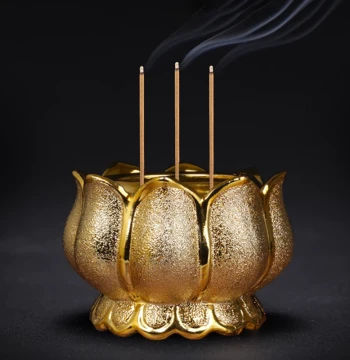 Lotus Incense Burner for Buddha Worship, Home Use Ceramic Indoor Small Censer, Buddhist Altar Supplies for Guanyin, Immortals, and God of Wealth