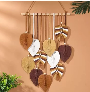 Handmade Braided INS Nordic Tapestry, Homestay Leaf Cotton Rope Hanging Ornament, Wall Decoration, Bohemian Leaf Wall Hanging