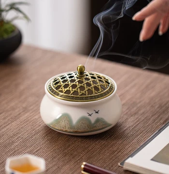 Ten Thousand Miles of Mountains and Rivers Ceramic Coil Incense Burner, Home Indoor Sandalwood and Agarwood Aromatherapy Furnace, Creative Tea Room and Study Decor