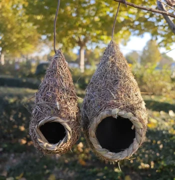 Bird Nest Bird House Small Bird Supplies Cage Hand-Woven Grass Outdoor Pastoral Style Simulation Decoration Farmhouse Hanging Ornament