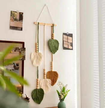 Nordic Leaf Handmade Woven Tapestry Fresh Style Room Makeover Wall Decor Hanging Ornament Living Room Background Wall Hanging