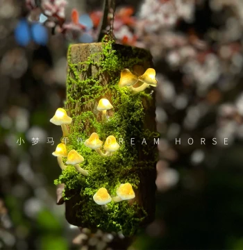 Mushroom Night Light Handmade DIY Material Creative Desktop Ornament Clay Moss Decorative Pendant Gift for Best Friends