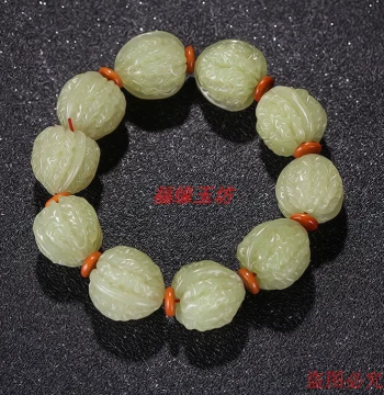Xinjiang Hetian Jade Huangkou Seed Material Jade Bracelet Walnut Hand Piece Men's Jade Buddhist Prayer Bead Bracelet