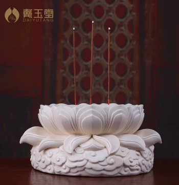 Daiyutang Ceramic Lotus Incense Burner for Home Indoor Use, Incense Diffuser for Buddha Altar Offerings, Buddhist Statue and Ritual Supplies