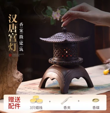 Chinese Ceramic Candle Aromatherapy Burner Candlestick Han-style Palace Lantern Incense Burner Xuejian Lamp Home Indoor Agarwood Incense Burner
