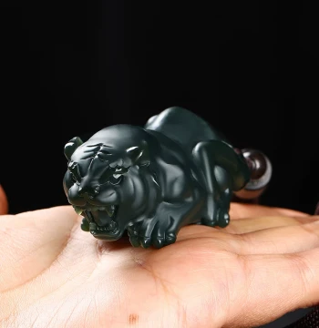 Authentic Hetian Jade Tiger Hand Piece, Zodiac Tiger Playpiece, Xinjiang Jade Vigorous Tiger Cultural Playware