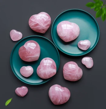 Natural Madagascar Rose Quartz Heart, Furong Crystal Semi-Precious Stone, Crafted Raw Stone Polished Hand Piece Decorative Ornament