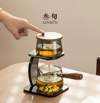 Sanxun Yuanshan Glass Automatic Teapot Kung Fu Tea Set Home High-End Light Luxury Lazy Person Tea Brewing Artifact Teapot