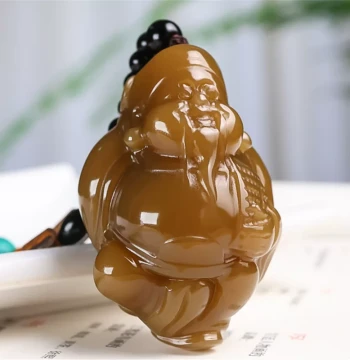 Natural Carved Xinjiang Hetian Jade Sugar Material God of Wealth Hand Piece, Attracting Wealth, Jade Pendant for Pocket Play