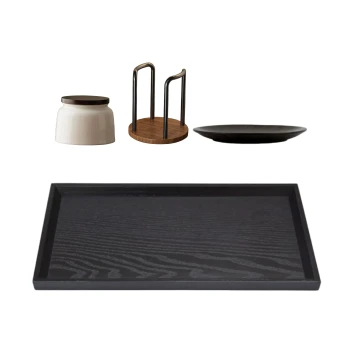 Minimalist Black Wooden Tea Tray, Home Use Snack and Storage Plate, Complete Set with Drinking Tea Accessories