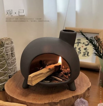 Guanyi Incense Fireplace with Snow Squirrel Tail Grass Cleansing Function – Peruvian Palo Santo Coarse Pottery & Ceramic Incense Burner