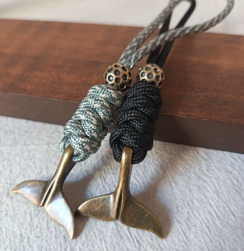 Antique Bronze Fish Tail Braided Paracord with Brass Spacer Beads, Keychain Pendant, Backpack Ornament, EDC Outdoor Knife Drop