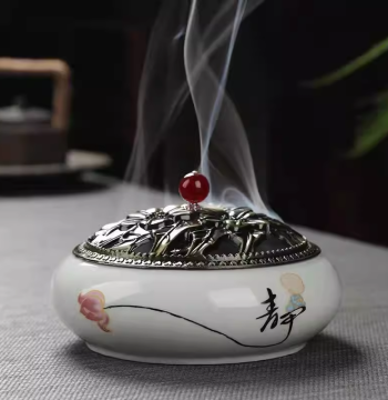 Household Indoor Sandalwood Incense Burner - Large Ceramic Aromatherapy Stove for Agarwood and Mosquito Coils with Tray
