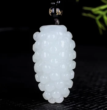 Xinjiang Hetian Jade Grape Pendant, White Jade 'Many Sons Many Blessings' Ornament, Jade Grape Pendant, Sweater Chain, Hand Piece