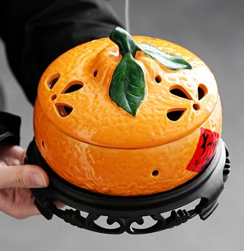 Orange Coil Incense Burner with Mosquito Coil Holder, Indoor Ceramic Aromatherapy Stove, Extra-Large Household Agarwood Incense Box