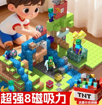 Minecraft Block Magnets, Magnetic Building Bricks, Square Magnetic Tile Stone Sticker Toys