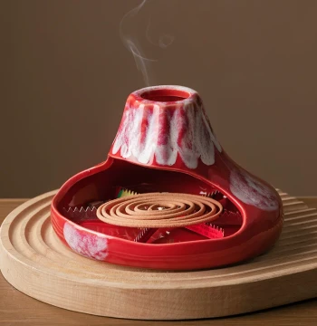 Creative Ceramic Volcano Mosquito Coil Holder with Fireproof Ash Catcher, Incense Stand, Small Burner, and Household Ash Tray