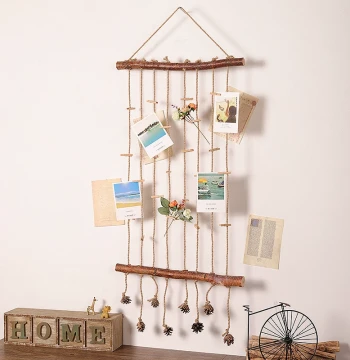 Creative Photo Wall Raw Wood Handmade Hemp Rope Decor Kindergarten Class Hanging Rope Photo Display Wall Hanging Ornament