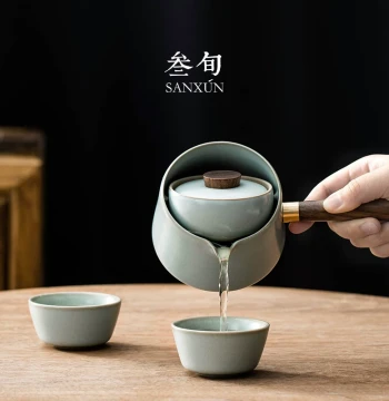 Sanxun Ru Kiln Rotating Brew Automatic Lazy Tea Brewing Gadget, Household Ceramic Kung Fu Tea Set, Light Luxury High-End Tea Pot