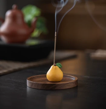 [Blessing of Peace] Creative Ceramic Small Pomelo Incense Holder, Zen Tea Room Desktop Aromatherapy Burner for Stick Incense