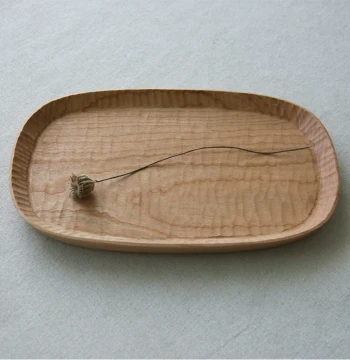Yumu | Japanese Style Handcrafted Cherry Wood Solid Tea Tray, Pure Hand-Carved Home Dining Plate