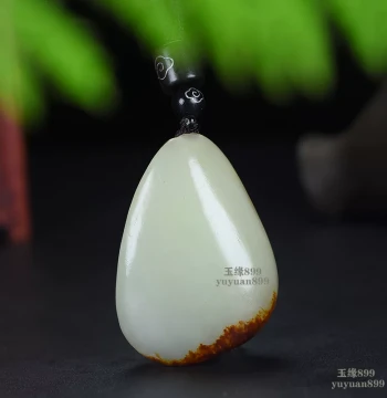 Hetian Jade Seed Material Raw Stone Pendant, Xinjiang White Jade Hand Piece with Red Patina, Sweater Chain Jade Drop Jewelry