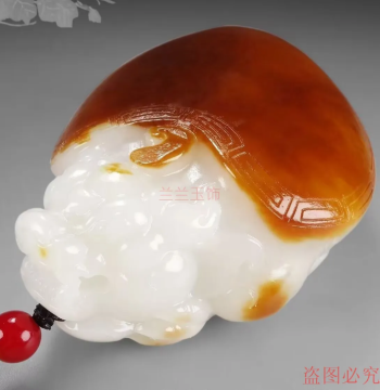 Xinjiang Hetian Mutton Fat Jade, Su-Style Master Carved Dragon Turtle Longevity Hand Piece Pendant with Skin, Men's Red Skin Wealth Attractor