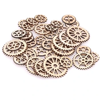 Wooden Gear Pendant Handmade DIY Materials Living Room Bedroom Wall Decor Bar Children Wood Slices 50pcs/Pack