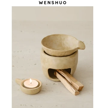 WENSHUO Wabi-Sabi Style Ceramic Incense Burner Roasting Oven Tea Roaster Aroma Diffuser Aromatherapy Burner for Palo Santo Meditation Yoga