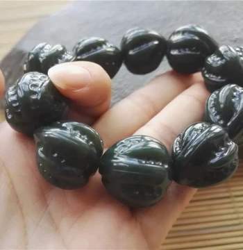Xinjiang Hetian Jade Green Jade Walnut Beaded Bracelet, Black Jade Bracelet and Bangle, Collectible Men's Gift Hand Piece Bargain