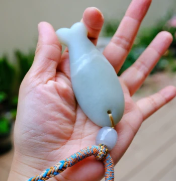 [One Item One Photo] Xinjiang Hetian Jade Qiemo Blue Ink Jade Hand-Held Piece [Fish Touching]