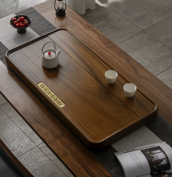 Whole Piece Walnut Wood Tea Tray Solid Wood Tea Table Raw Wood Tea Set Minimalist Home Tea Tray Large Size High-End Tea Room Dry Brewing Table