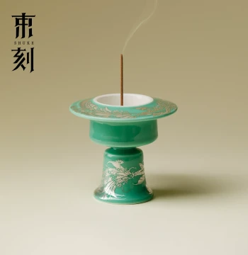 Shuke Turquoise Green Silver Glaze Swimming Fish Ceramic Incense Burner, Zen-Style Premium Stick Incense Holder for Agarwood and Incense Ceremony Decor