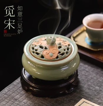 Ceramic Incense Burner, Song Dynasty Aesthetics Home Indoor Censer, Chinese Style Aromatherapy Burner for Sandalwood and Agarwood Coil Incense, Decorative Ornament