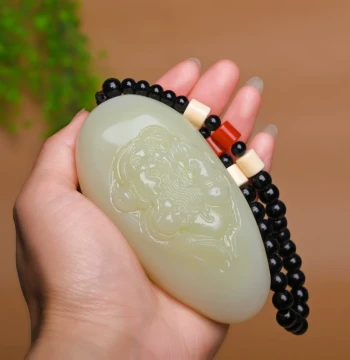 Afghan Jade God of Wealth Palm Piece - Xinjiang Green Jade Hand-Held Ornament for Men and Women to Attract Wealth and Good Fortune