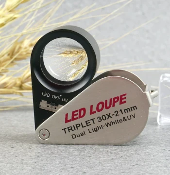 30x Handheld Portable Jewelry Loupe with Replaceable LED White and Purple Dual Light for Coin, Jade, and Emerald Identification