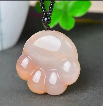 Natural She Tai Cui Jade Hand Piece - Carved Pendant with Colorful Cute Cat Paw Design for Car or Keychain