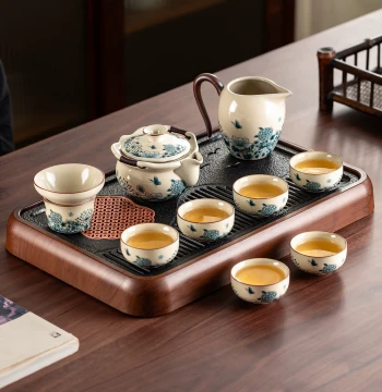 Ru Kiln Green Butterfly Hand-Grip Teapot Kung Fu Tea Set, Premium Household Ceramic Teapot and Cups for Tea Drinking, 2026 New Arrival