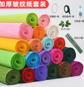 Thickened Colored Crepe Paper DIY Craft Kit for Carnation and Rose Making, Elastic Curled Hand-Kneaded Paper