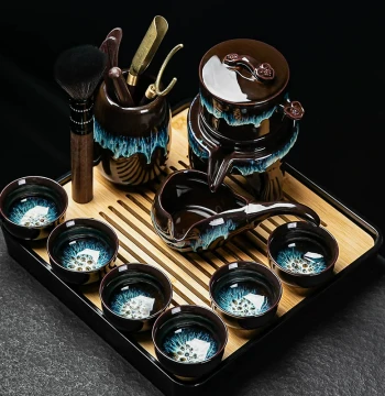 Lazy Kung Fu Tea Set for Home, Light Luxury Automatic Teapot with Jianzhan Cups and Stone Mill Brewing Gadget, 2026 New Model