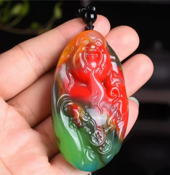 Xinjiang Hetian Jade God of Wealth Handle Piece Colored Jade Caishen Hand Piece Seed Material Wealth Attracting God of Wealth Play Piece Pendant