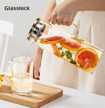 Glasslock High-Temperature Resistant Glass Cold Water Pitcher, Household Large Capacity Cool Boiled Water Jug for Juice and Tea Brewing