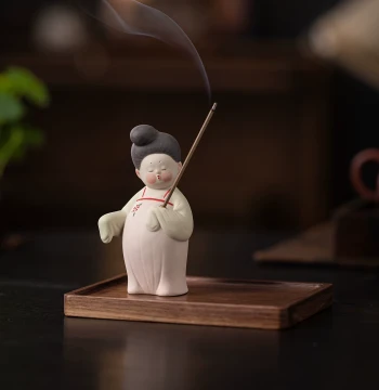 Ancient Style Tang Dynasty Female Figurine Ceramic Stick Incense Burner, Zen Incense Holder, Chinese Tea Table Incense Ceremony Aromatherapy Censer Ornament