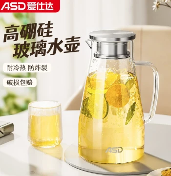 ASD Cold Water Pitcher, High-Temperature Resistant Glass Water Container for Summer Cold Brew Tea, Large Capacity