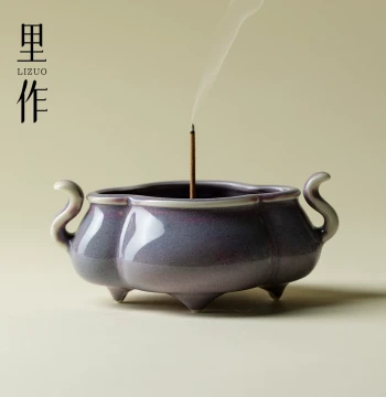 Lizuo Creative Purple Jun Kiln Ceramic Incense Burner for Home Indoor Aromatherapy, Incense Way Sandalwood Line Incense Stick Holder, Chinese Style Censer