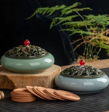 Home Ceramic Large Sandalwood Coil Incense Burner, Mosquito Coil Burner, Indoor Mosquito Repellent Mugwort, New Line Incense Base Aromatherapy Burner